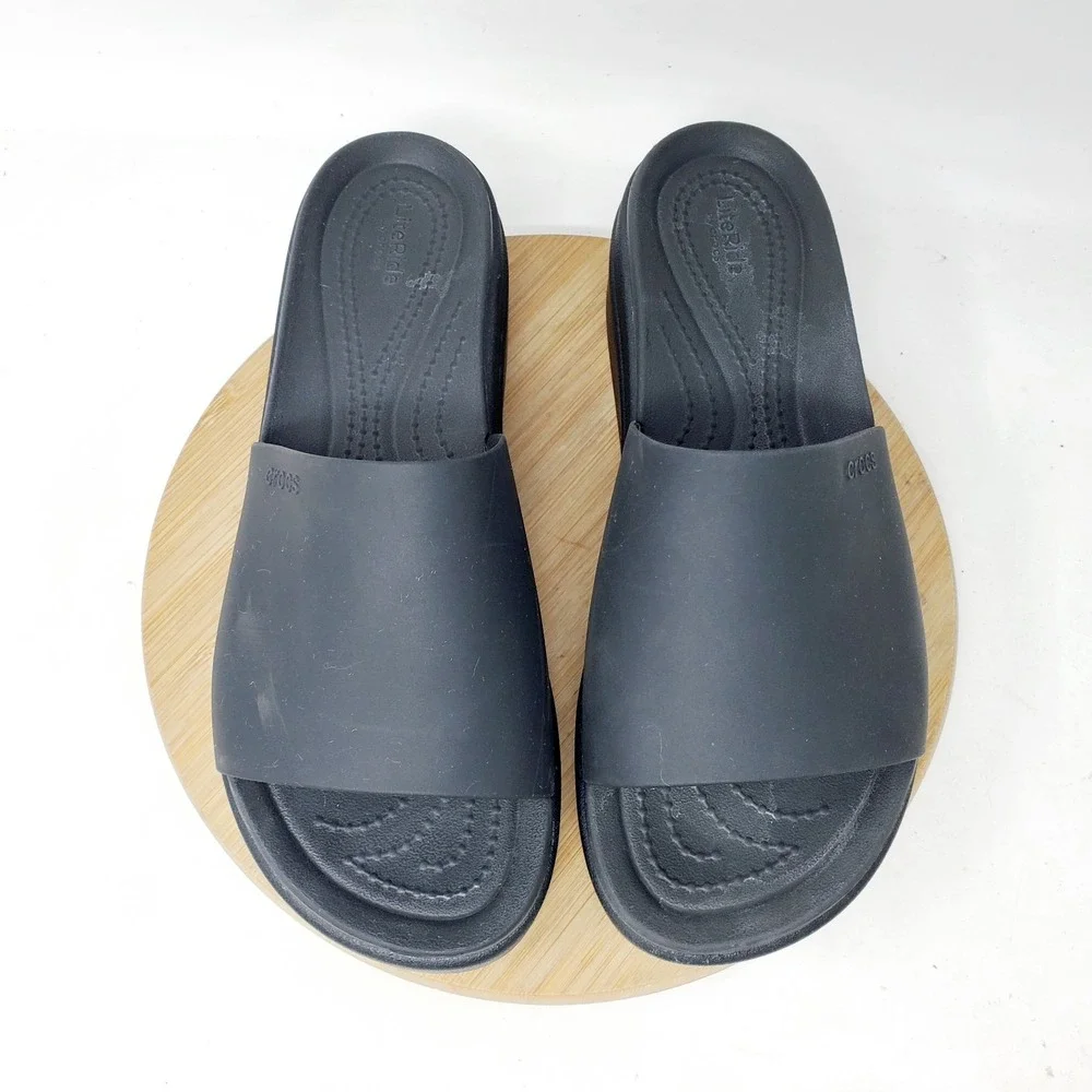 Crocs Brooklyn Slide Sandals Womens 8 Black Platform Chunky LiteRide Shoes
